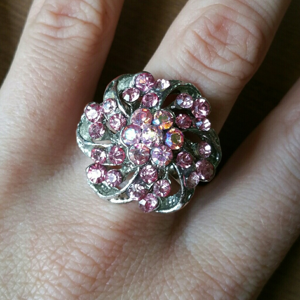 Pink Swarovski Crystal Flower Ring